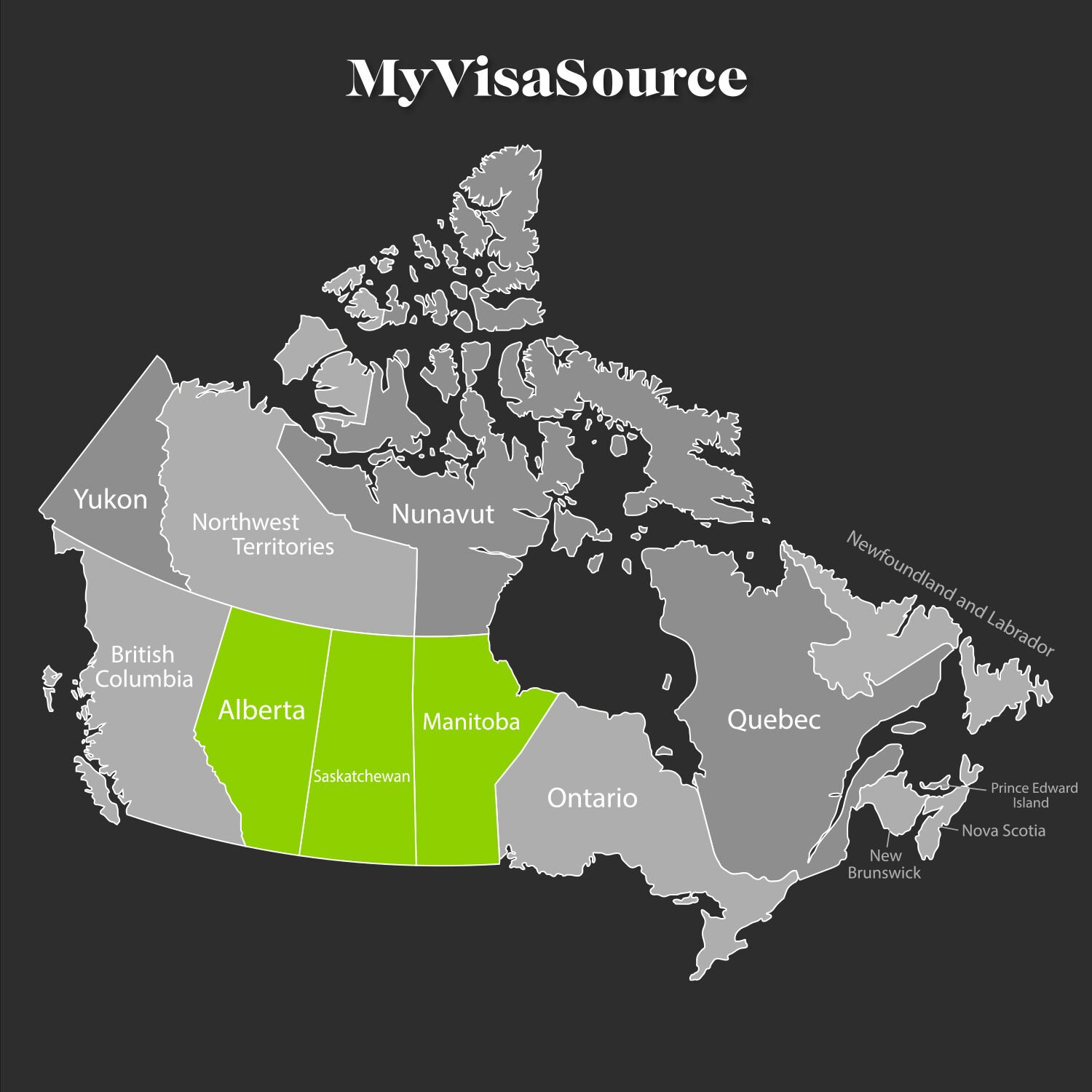 Map Of Canada With Prairie Provinces In Green My Visa Source 200kb 